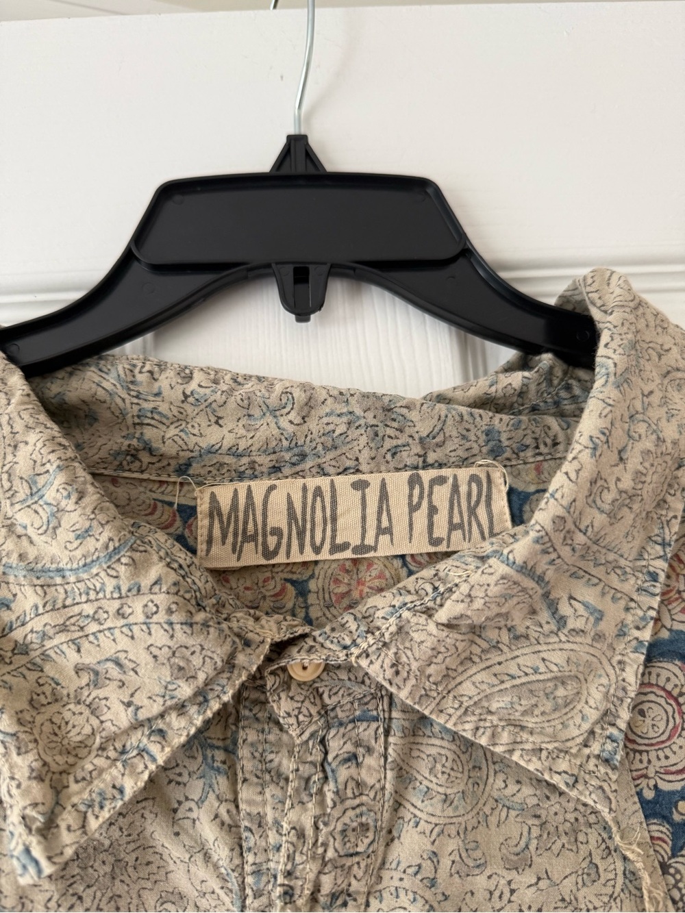Magnolia Pearl Block Print Tora Shirt 1114 Rourke Oversized Button Neck - Picture 9 of 12
